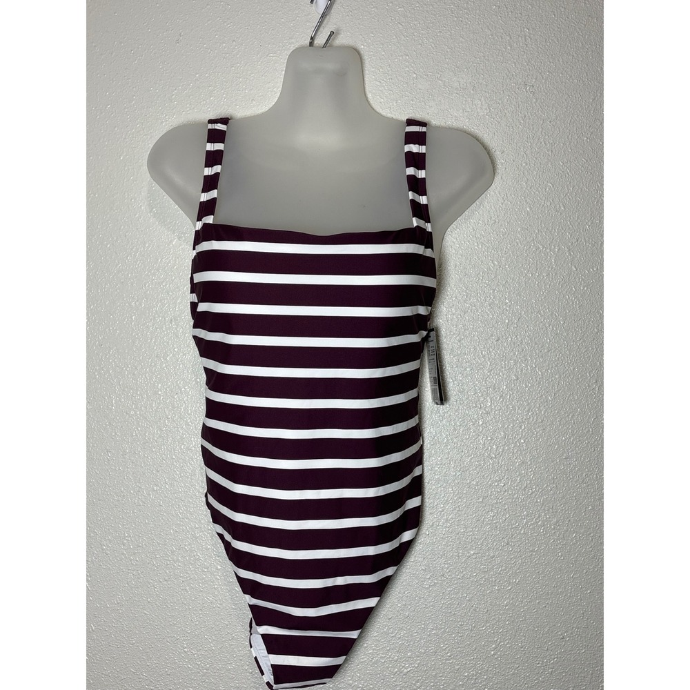 Lauren Ralph Lauren Womens Burgundy White Striped One Piece Swimsuit 20525265 10
